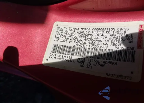 1997 Toyota Tercel Ce/Limited Edition from USA, damaged, VIN JT2AC52L1V0203933